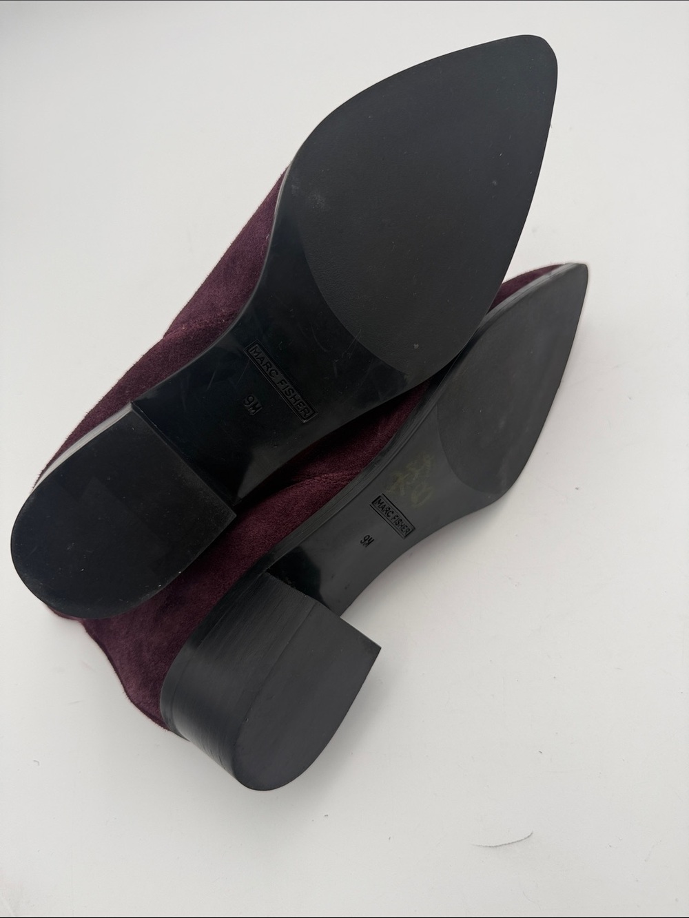 Marc Fisher Burgundy Suede Pointed Chelsea Booties women 9M pull on casual retro - Picture 10 of 16